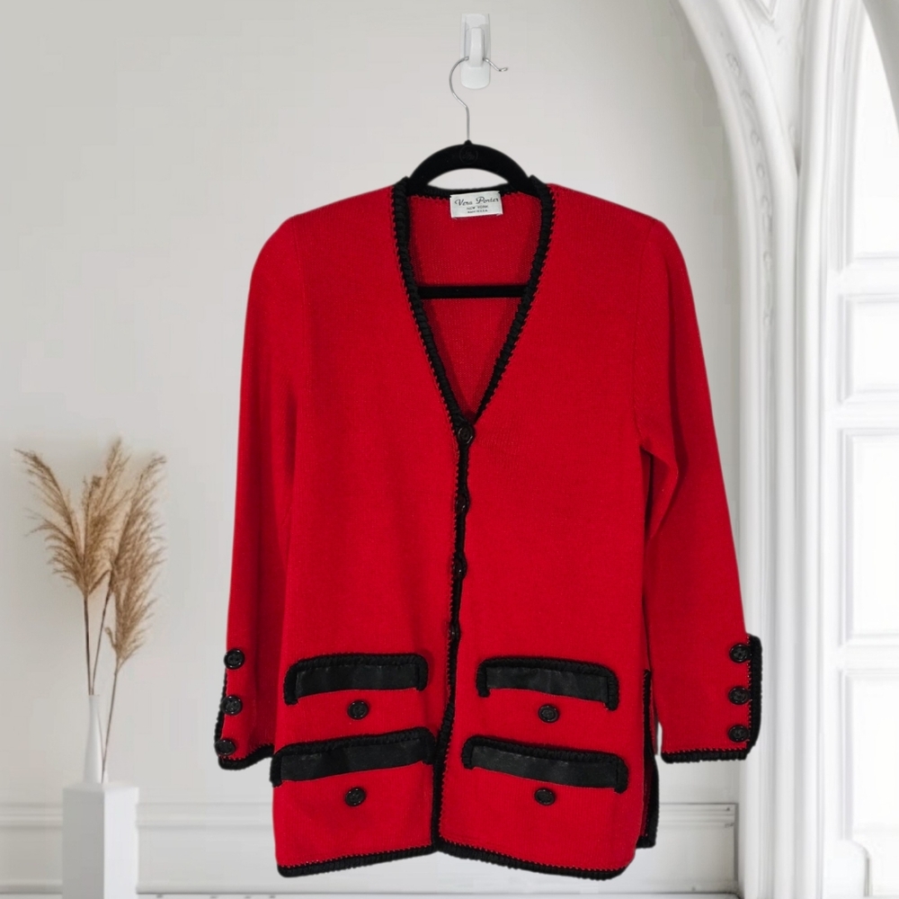 Vintage Vera Porter Red‎ Knit Cardigan Size Medium